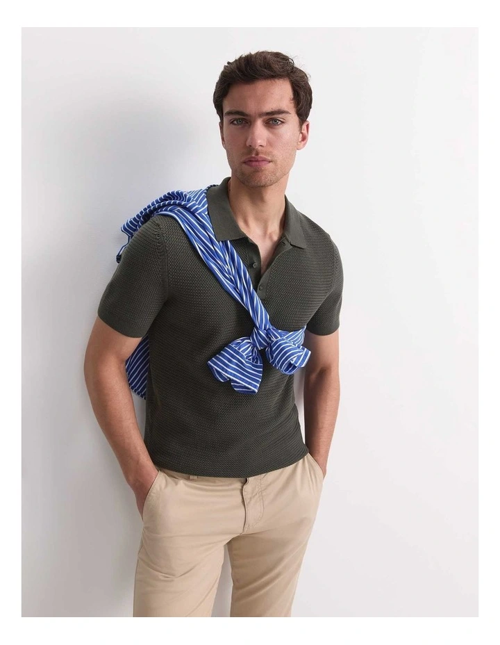 Alec Knit Polo in Khaki image 2