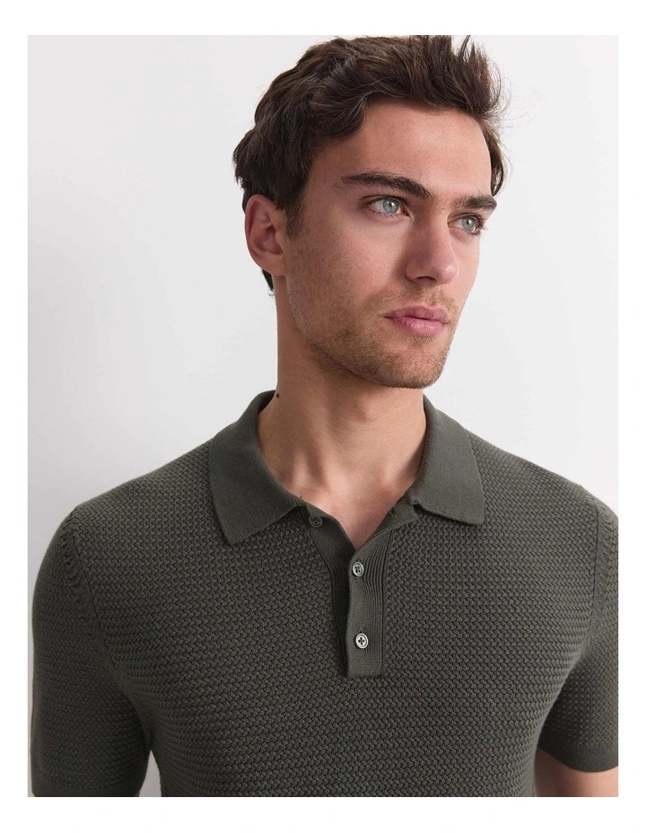 Alec Knit Polo in Khaki image 4