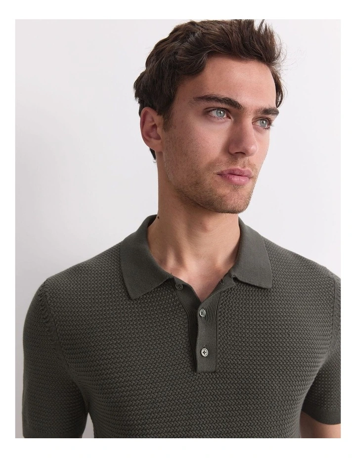 Alec Knit Polo Shirt in Green image 7
