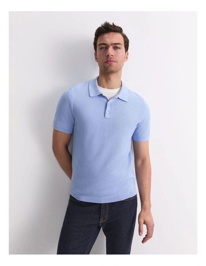 Alec Knit Polo Shirt in Blue image 1