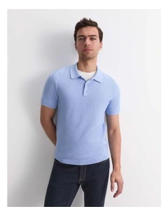 Alec Knit Polo in Pale Blue
