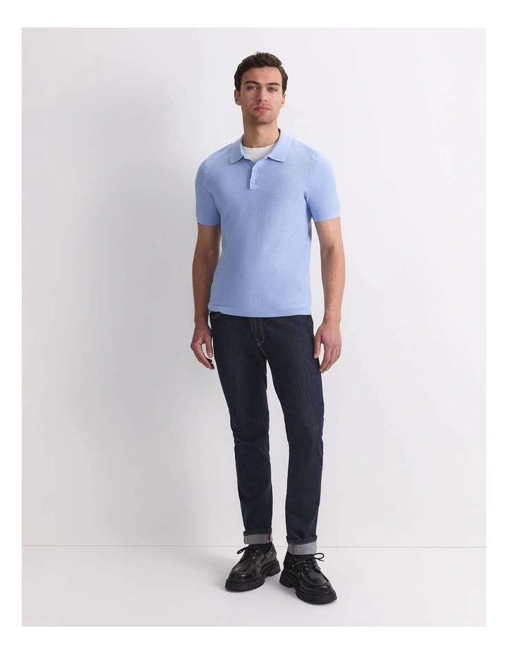 Alec Knit Polo Shirt in Blue image 4