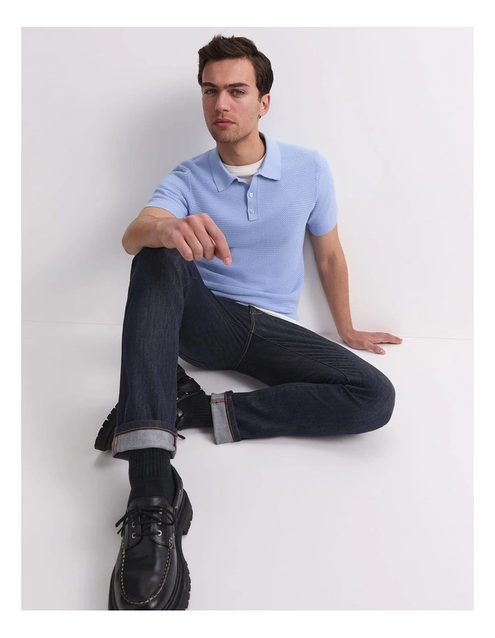 Alec Knit Polo Shirt in Blue image 5