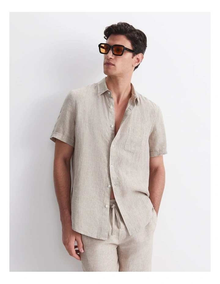 Short Sleeve Yarn-Dyed Linen Shirt image 1