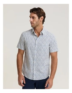 Guy Short Sleeve Liberty Print Shirt in White/Blue