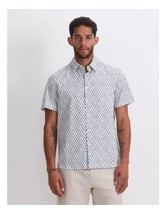 Guy Short Sleeve Liberty Print Shirt in White/Blue