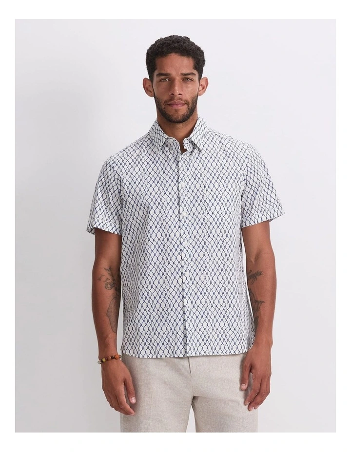 Guy Short Sleeve Liberty Print Shirt in White/Blue image 1