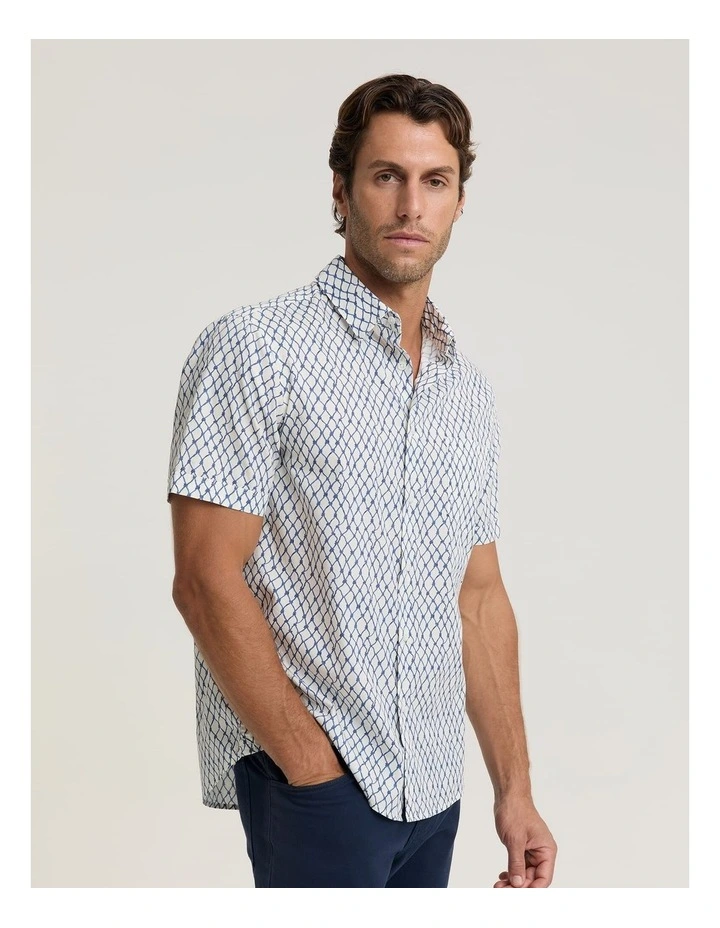 Guy Short Sleeve Liberty Print Shirt in White/Blue image 4