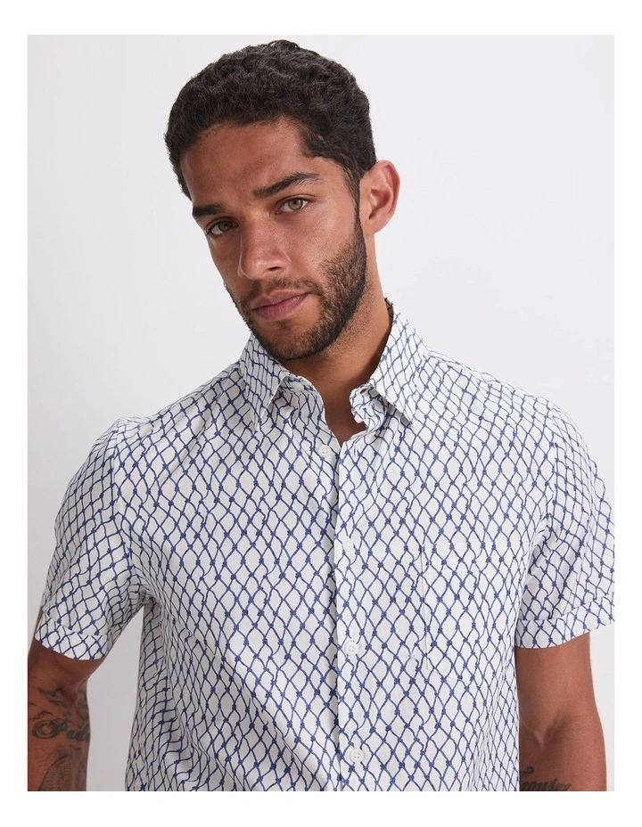 Guy Short Sleeve Liberty Print Shirt in White/Blue image 4