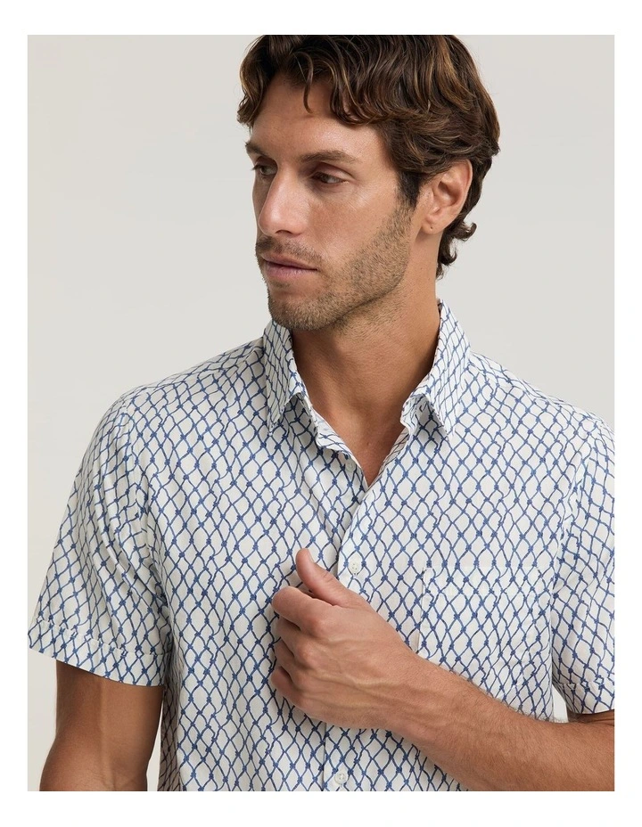 Guy Short Sleeve Liberty Print Shirt in White/Blue image 5