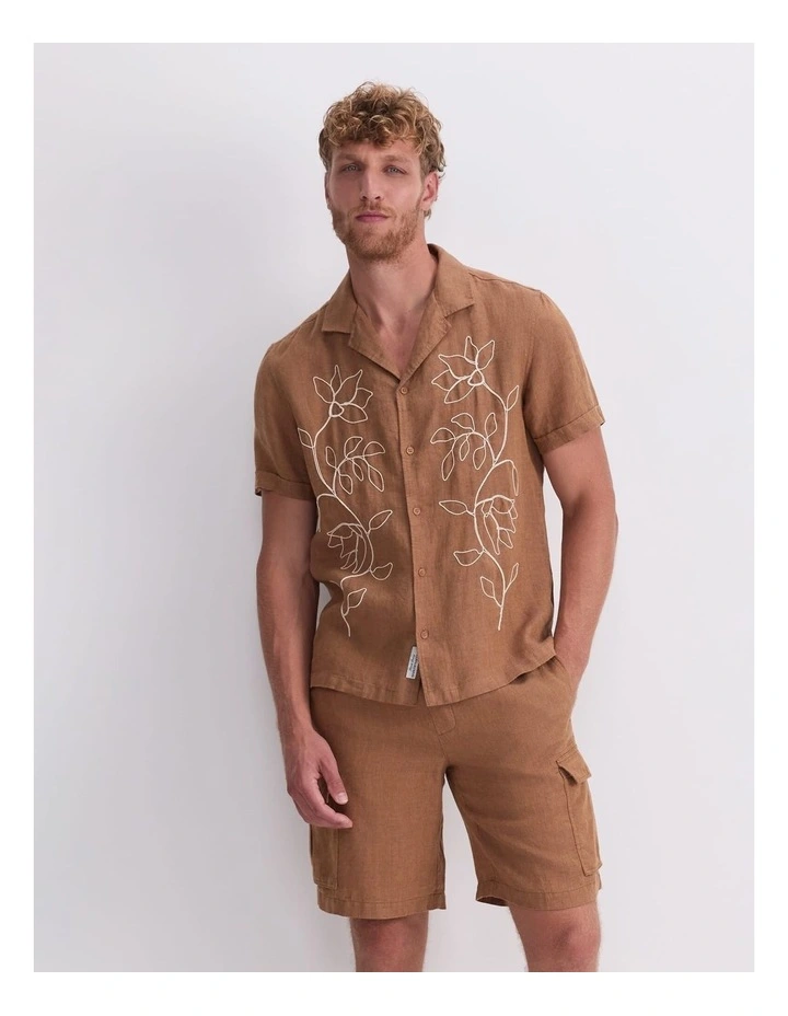 Jarvis Embroidery Shirt in Brown image 1