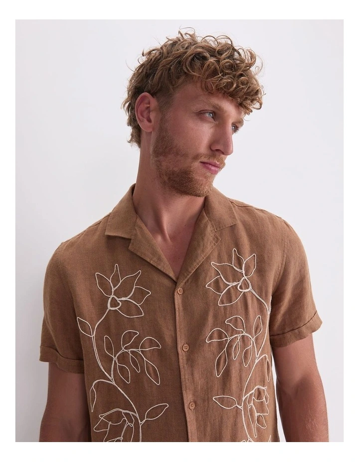 Jarvis Embroidery Shirt in Brown image 5