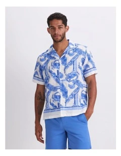 Moreton Short Sleeve Print Shirt in Blue Multi