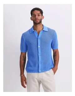 Kevin Cotton Crochet Shirt in Cornflower