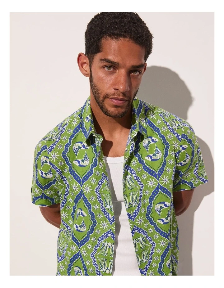 Bream Short Sleeve Print Shirt in Green Multi image 4