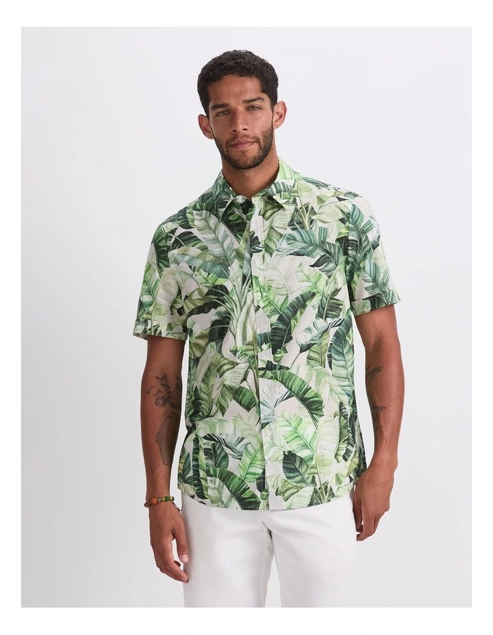 Kane Short Sleeve Print Shirt in Green Multi image 1