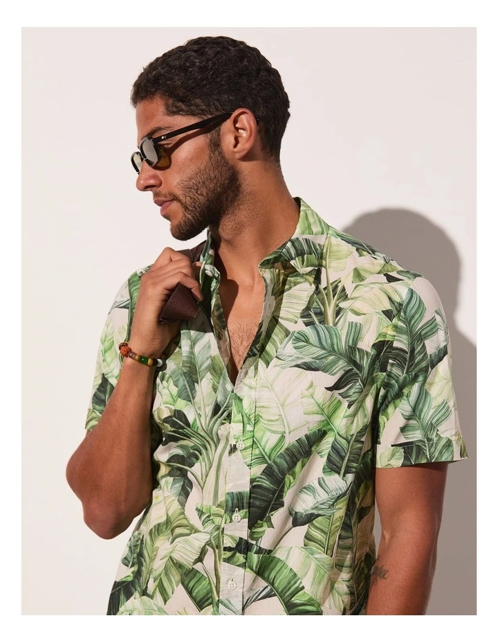 Kane Short Sleeve Print Shirt in Green Multi image 5