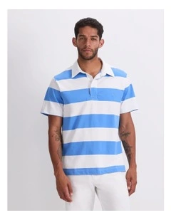 Short Sleeve Rugby Shirt in White/Blue