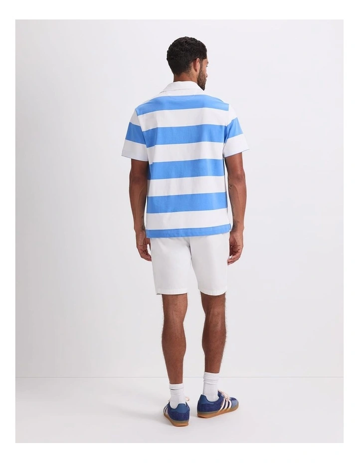 Short Sleeve Rugby Shirt in White/Blue image 2
