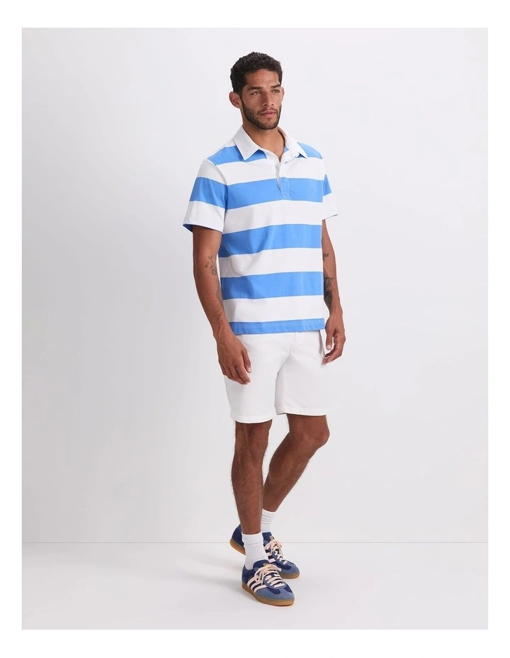 Short Sleeve Rugby Shirt in White/Blue image 3