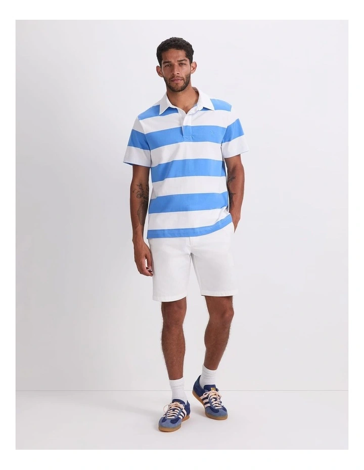 Short Sleeve Rugby Shirt in White/Blue image 4