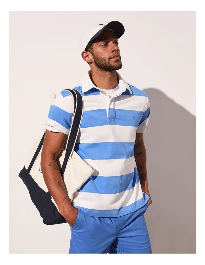 Short Sleeve Rugby Shirt in White/Blue image 5