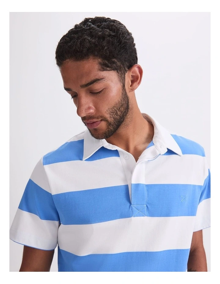 Short Sleeve Rugby Shirt in White/Blue image 6