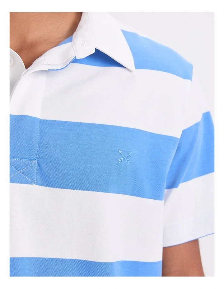 Short Sleeve Rugby Shirt in White/Blue image 7