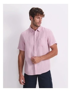 Short Sleeve Linen Shirt in Pink