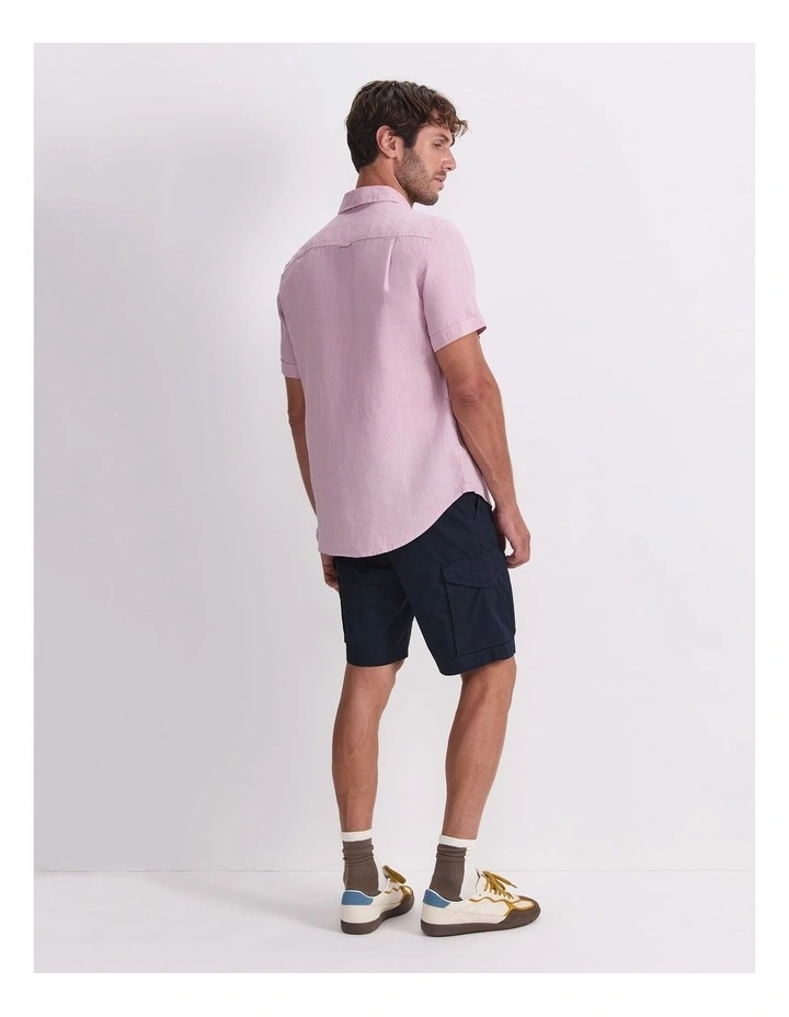 Short Sleeve Linen Shirt in Pink image 2