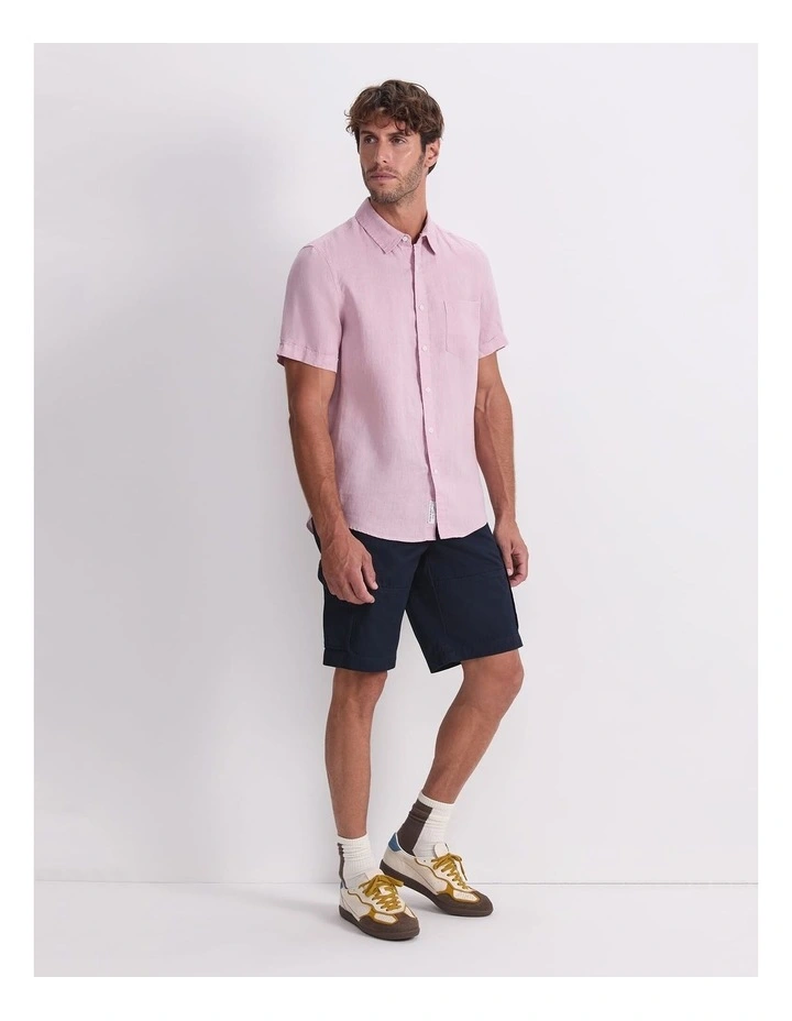 Short Sleeve Linen Shirt in Pink image 3