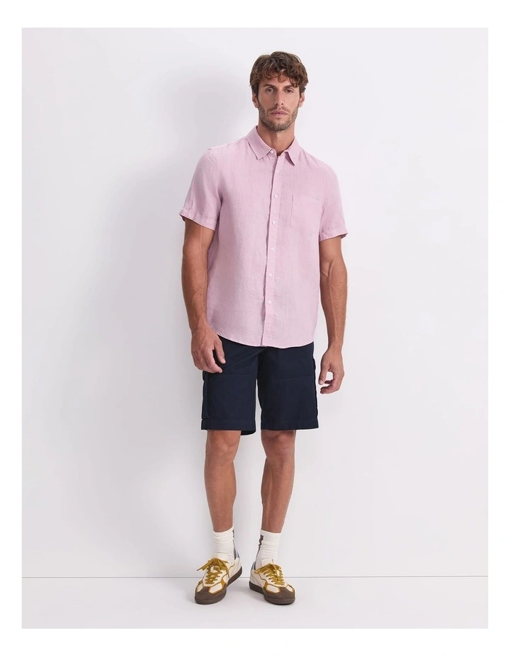 Short Sleeve Linen Shirt in Pink image 4