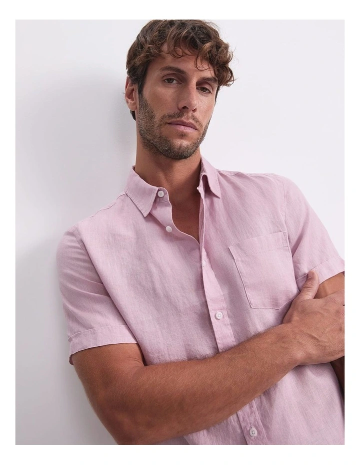 Short Sleeve Linen Shirt in Pink image 5