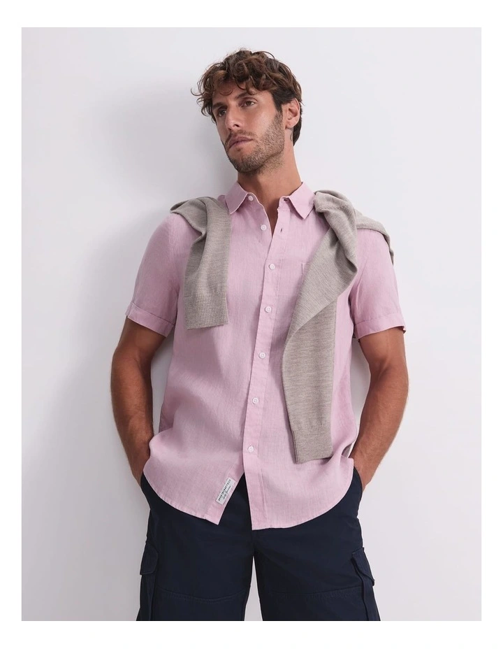 Short Sleeve Linen Shirt in Pink image 6