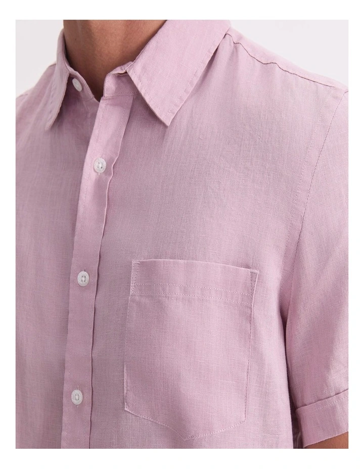 Short Sleeve Linen Shirt in Pink image 7