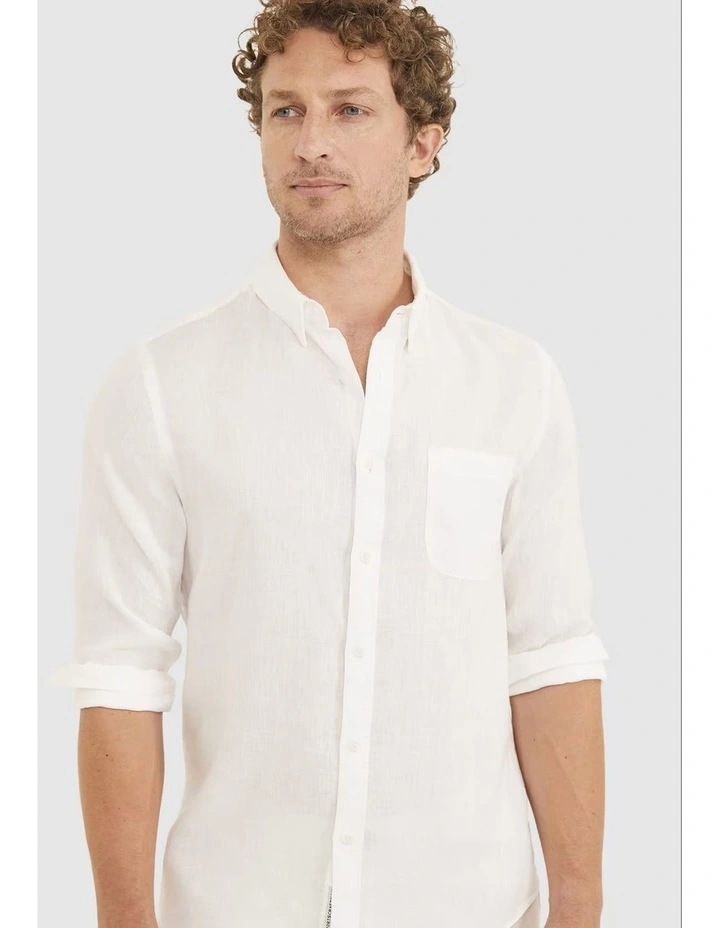 Linen Long Sleeve Shirt in White image 1