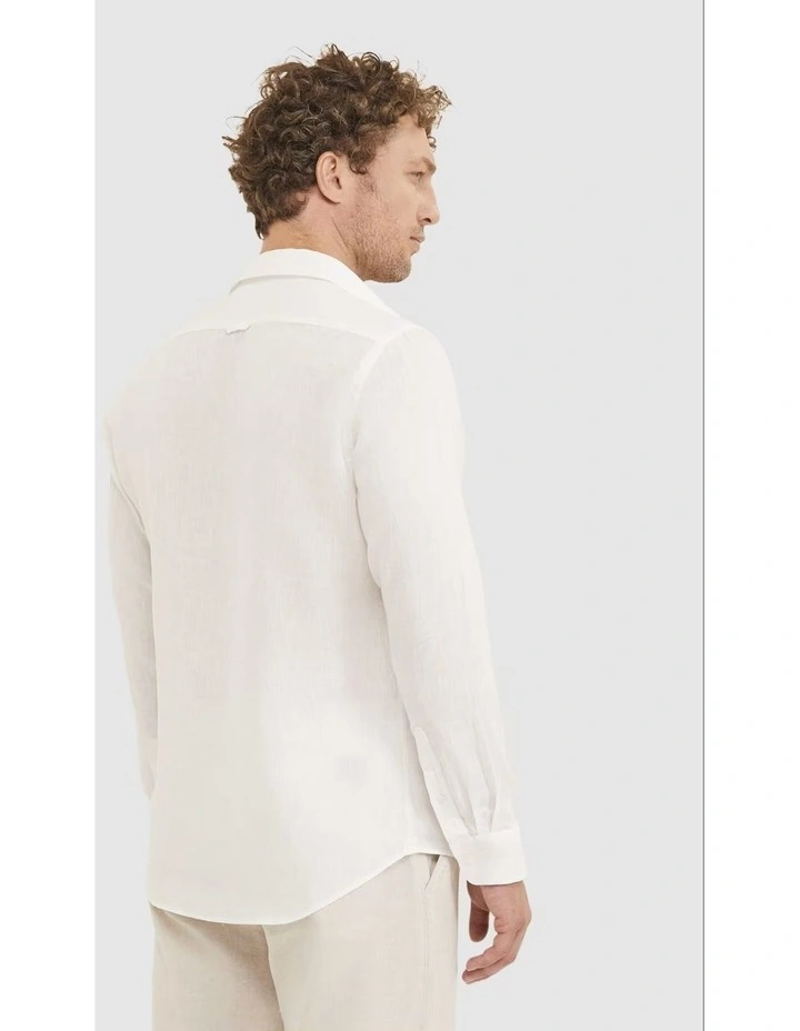 Linen Long Sleeve Shirt in White image 2