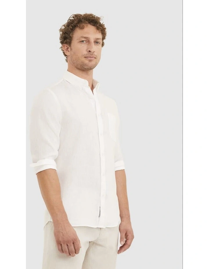 Linen Long Sleeve Shirt in White image 3