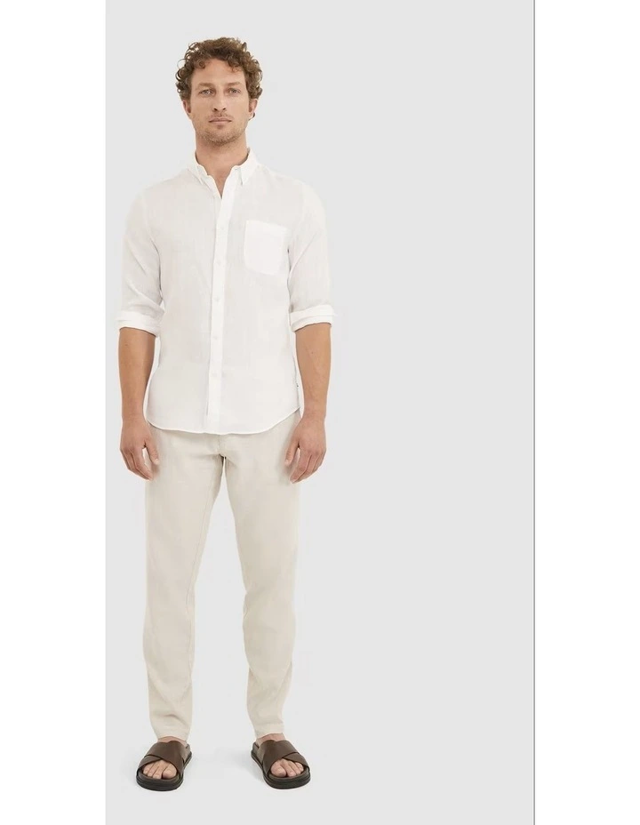 Linen Long Sleeve Shirt in White image 4