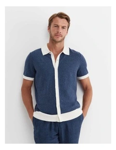 Ellis Knitted Short Sleeve Shirt in Navy