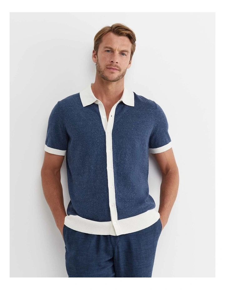 Ellis Knitted Short Sleeve Shirt in Navy image 1