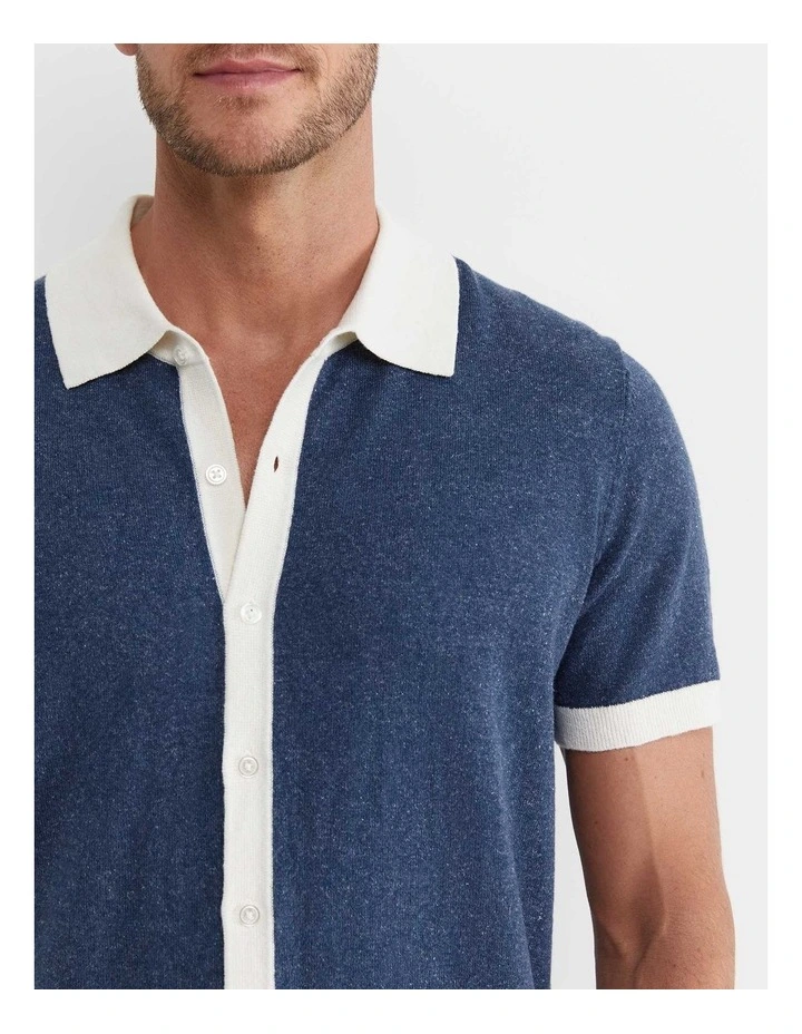 Ellis Knitted Short Sleeve Shirt in Navy image 2