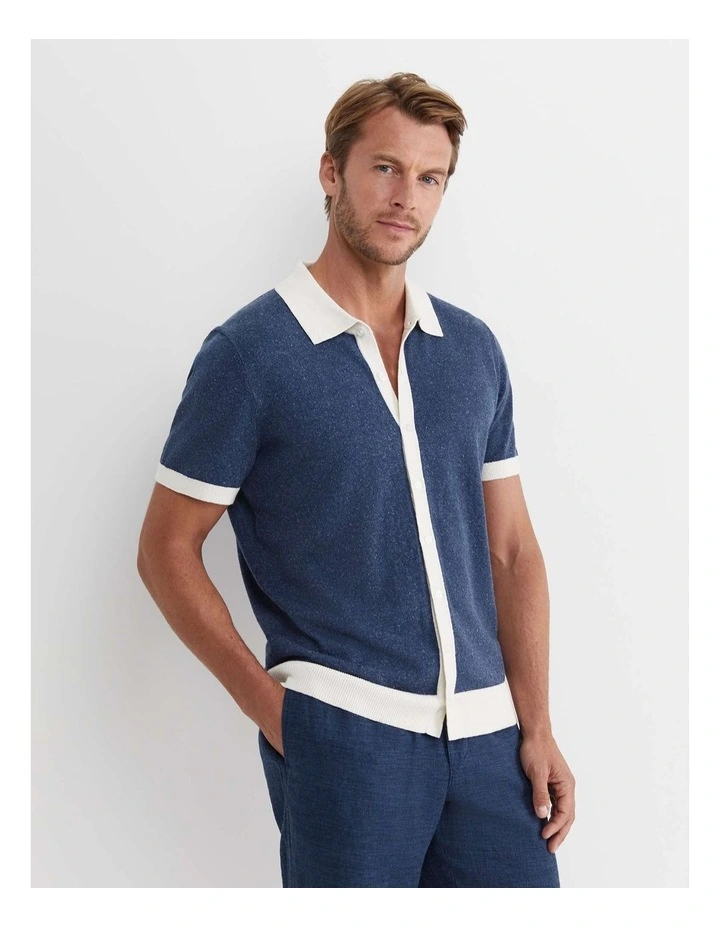 Ellis Knitted Short Sleeve Shirt in Navy image 4