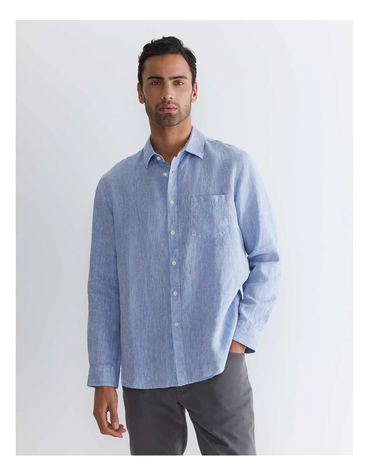 Long Sleeve Linen Shirt in Chambray image 3