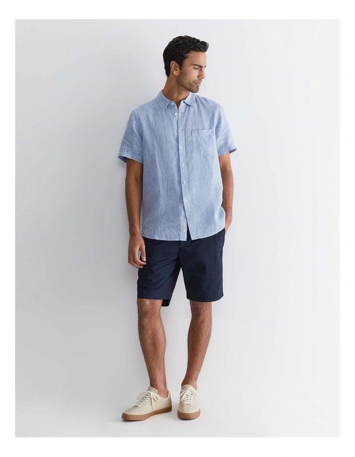 Short Sleeve Linen Shirt in Chambray image 2