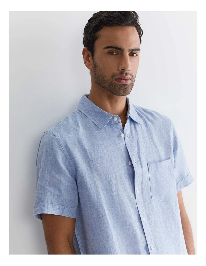 Short Sleeve Linen Shirt in Chambray image 3