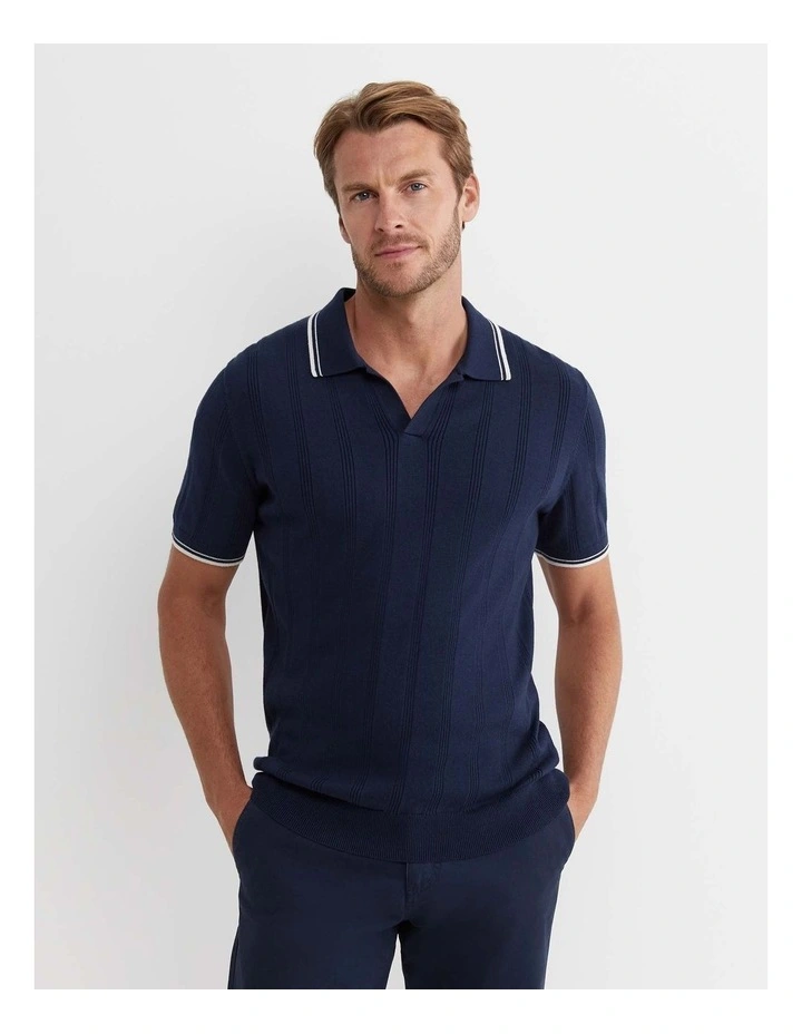 Braddon Knit Polo Shirt in Navy image 1