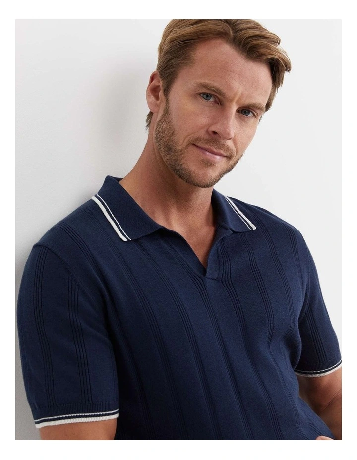 Braddon Knit Polo Shirt in Navy image 3