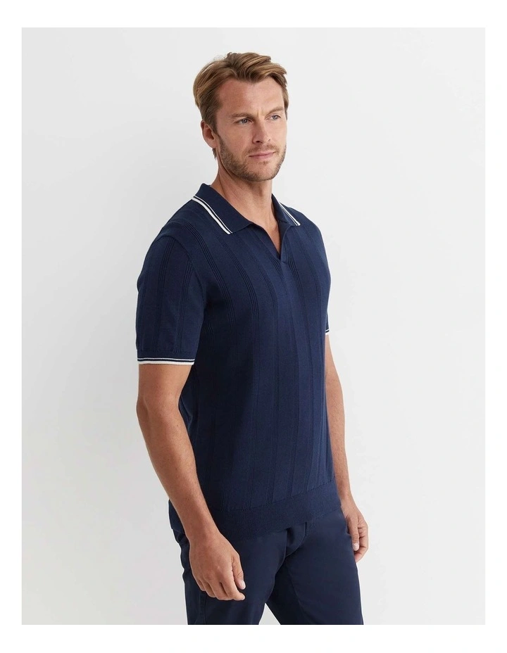 Braddon Knit Polo Shirt in Navy image 4