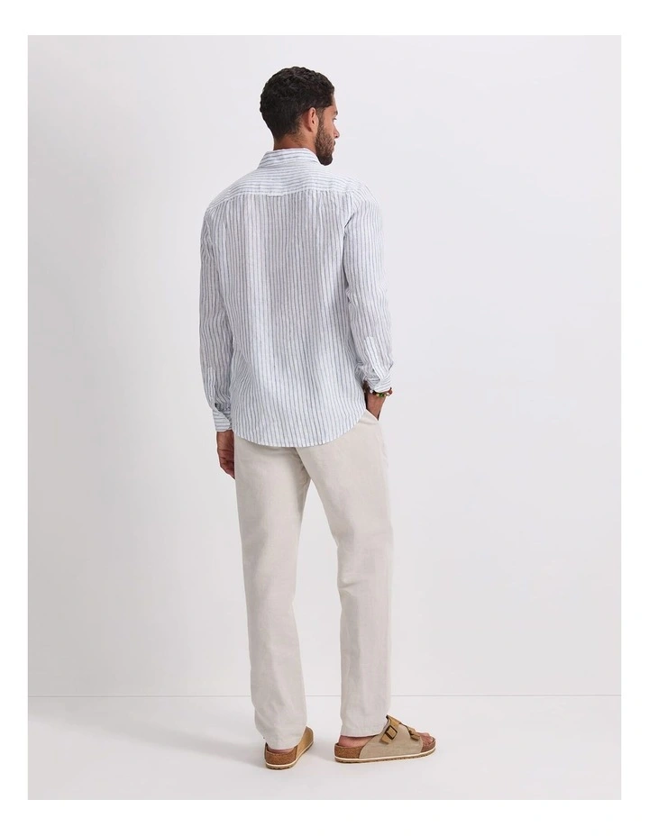 Marco Long Sleeve Linen Stripe Shirt in White image 2